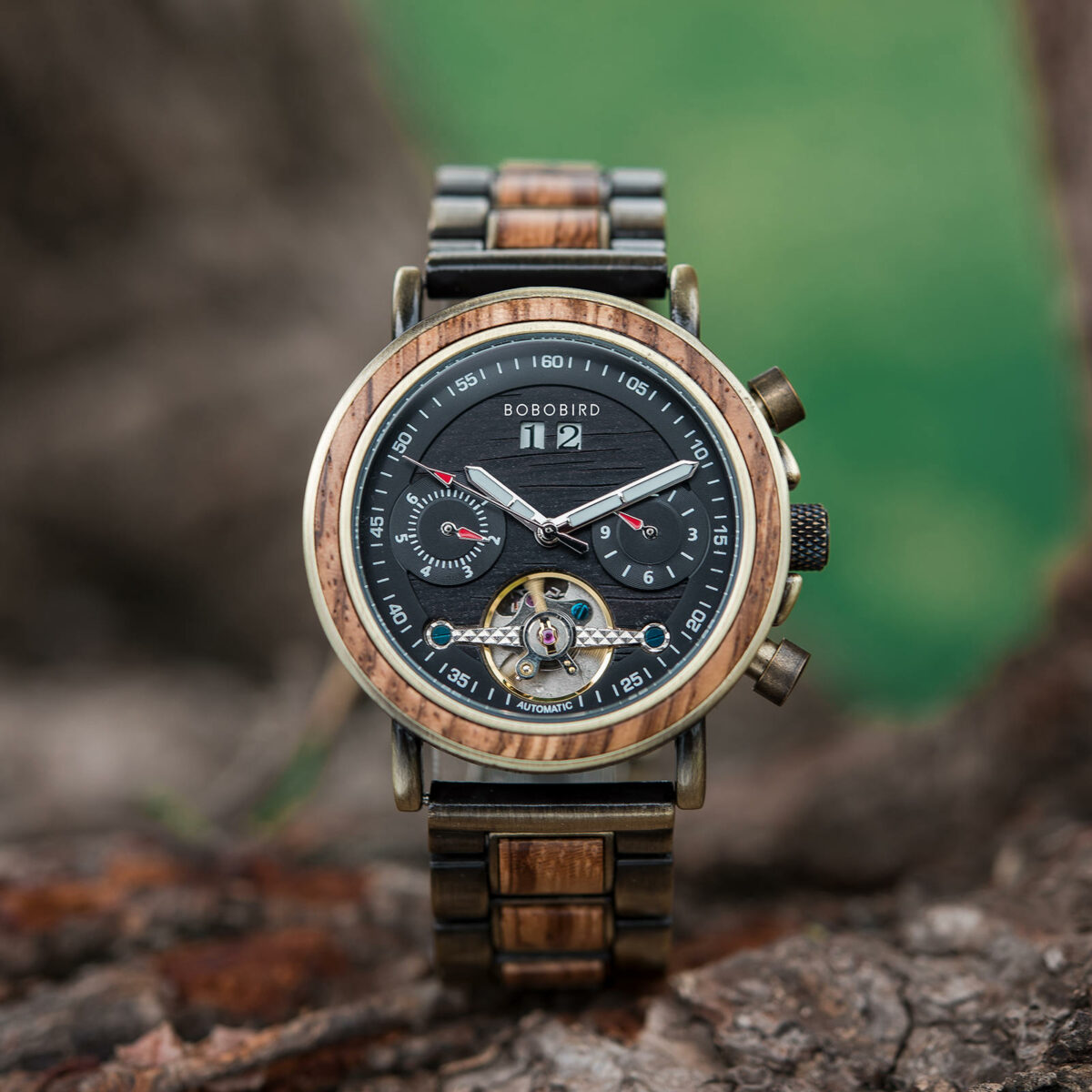 Men's Mechanical Wooden Watches Zebrawood