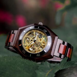 Men's Skeleton Mechanical Wooden Watches Rosewood Handcrafted _12