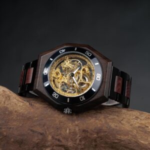 Men's Skeleton Mechanical Wooden Watches Rosewood Handcrafted _5