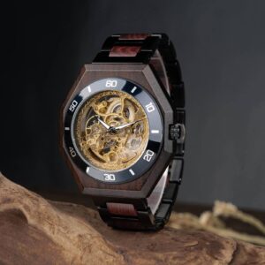 Men's Skeleton Mechanical Wooden Watches Rosewood Handcrafted _7