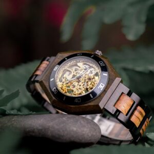 Men's Skeleton Mechanical Wooden Watches Zebrawood Handcrafted _12