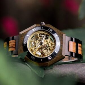 Men's Skeleton Mechanical Wooden Watches Zebrawood Handcrafted _13