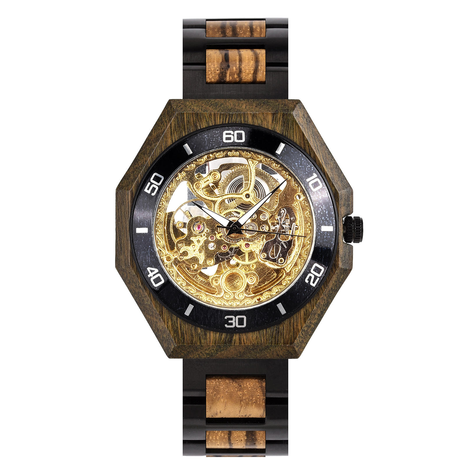 Men's Skeleton Mechanical Wooden Watches Zebrawood Handcrafted
