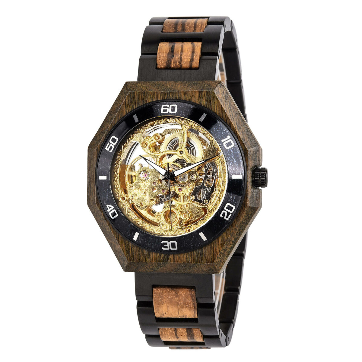 Men's Skeleton Mechanical Wooden Watches Zebrawood Handcrafted