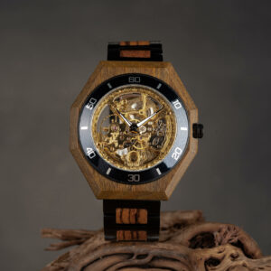 Men's Skeleton Mechanical Wooden Watches Zebrawood Handcrafted