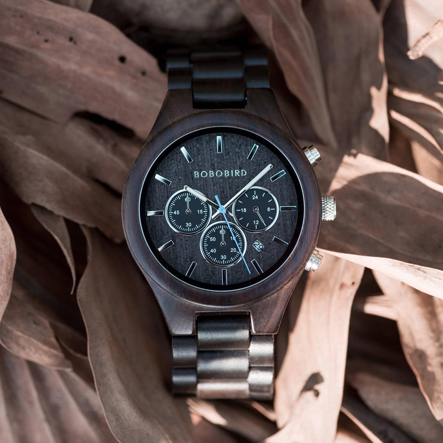 Bobo Bird Men's Chronograph Wood Watch Black Sandalwood T32