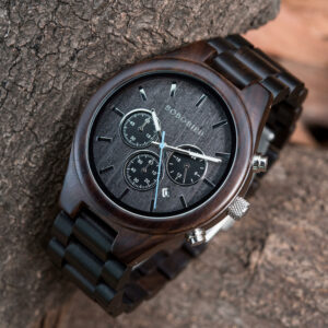 Men's Chronograph Wood Watch Black Sandalwood T32_7