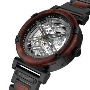 Skeleton Watches Automatic Mechanical Men's Wooden Watches Natural Rosewood - X