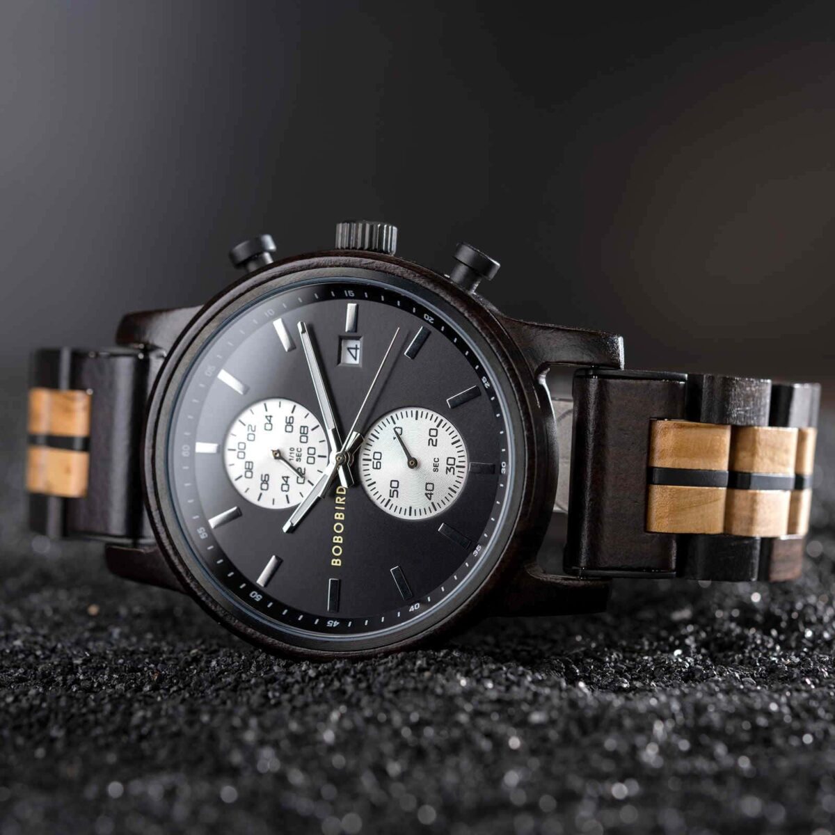 Men's Wooden Watches Classic Ebony Oak Black Chronograph GT1161