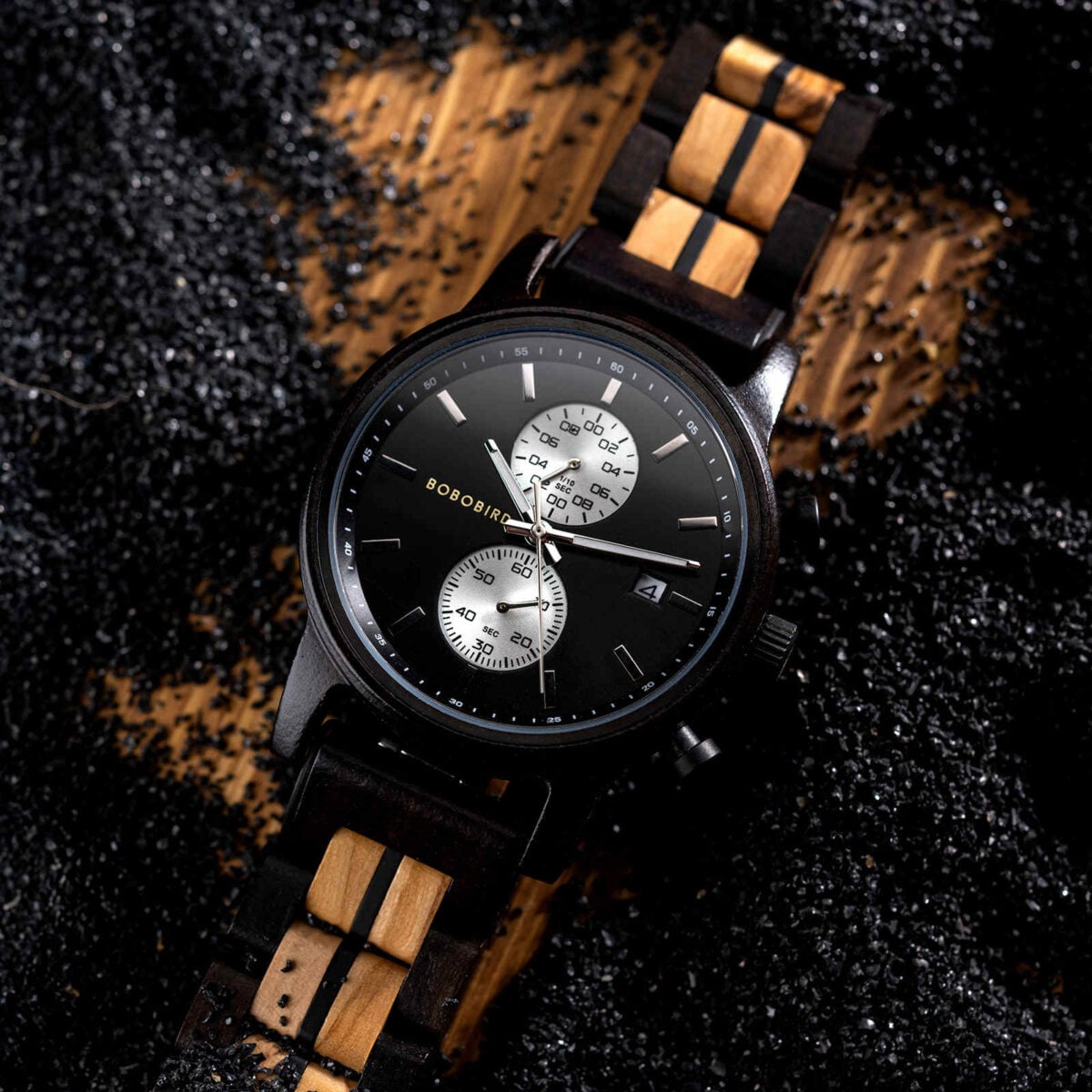 Classic Men's Wooden Watches Ebony Oak Black Chronograph GT115-1_13 Classic Men's Wooden Watches Ebony Oak Black Chronograph GT115-1_13