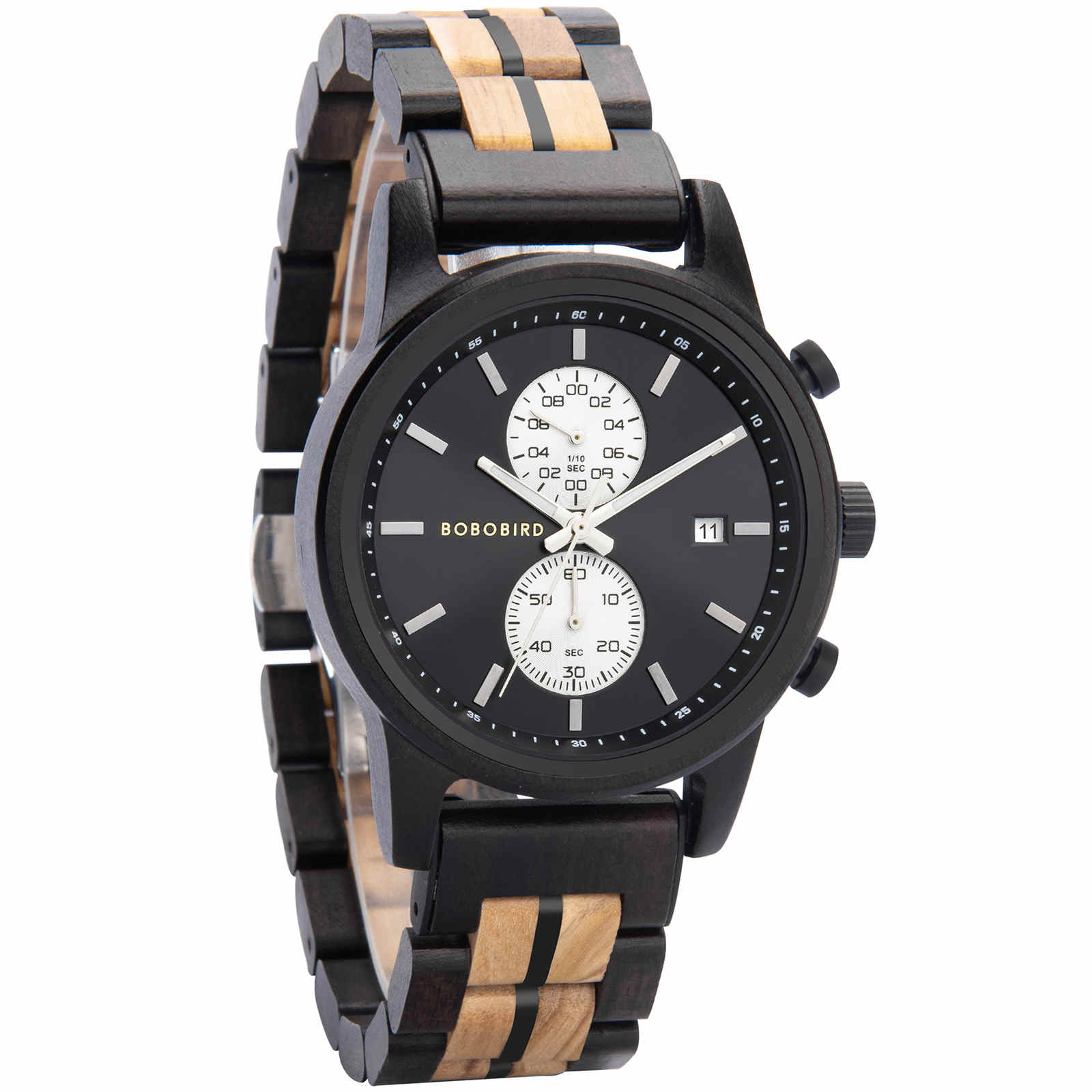 Men's Wooden Watches Classic Ebony Oak Black Chronograph GT1161