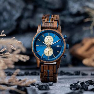 Men's Wooden Watches Classic Wenge Wood Blue Chronograph GT115-2_11