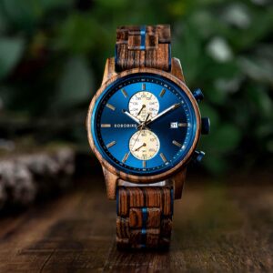 Men's Wooden Watches Classic Wenge Wood Blue Chronograph GT116-2