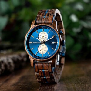 Men's Wooden Watches Classic Wenge Wood Blue Chronograph GT115-2_13