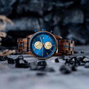 Men's Wooden Watches Classic Wenge Wood Blue Chronograph GT115-2_7