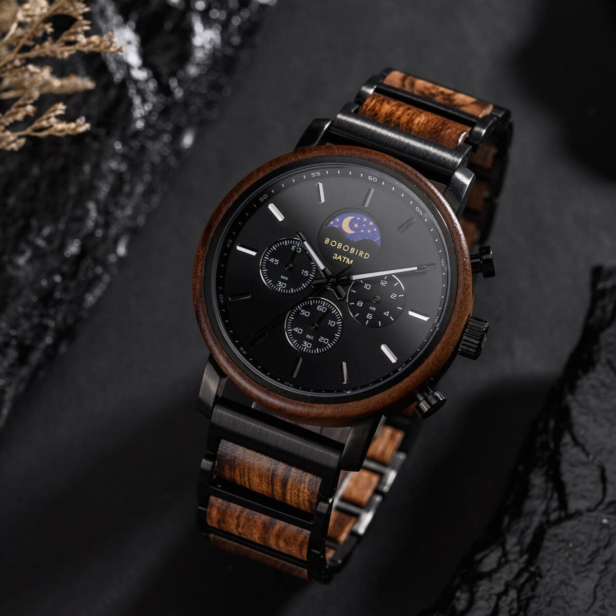 Classic Chronograph Moonphase Watch Tigerwood Black GT121