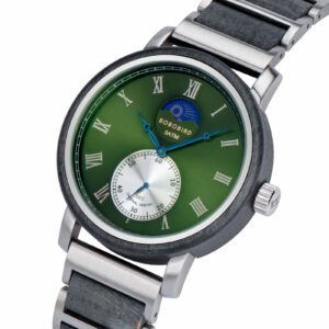 Classic Mens Wood Watch Moonphase Grey Green GT122