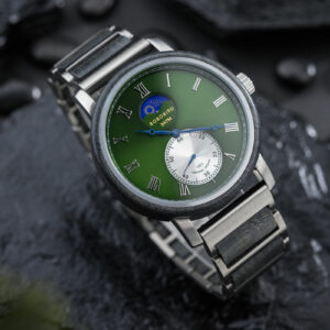 Classic Mens Wood Watch Moonphase Grey Green GT122