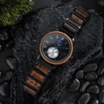 Classic Mens Wood Watch Moonphase Tigerwood Black 12