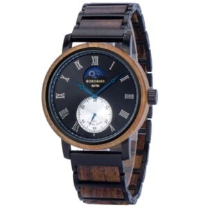 Classic Mens Wood Watch Moonphase Tigerwood Black _2 Classic Mens Wood Watch Moonphase Tigerwood Black _2