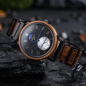 Classic Mens Wood Watch Moonphase Tigerwood Black _8 Classic Mens Wood Watch Moonphase Tigerwood Black _8