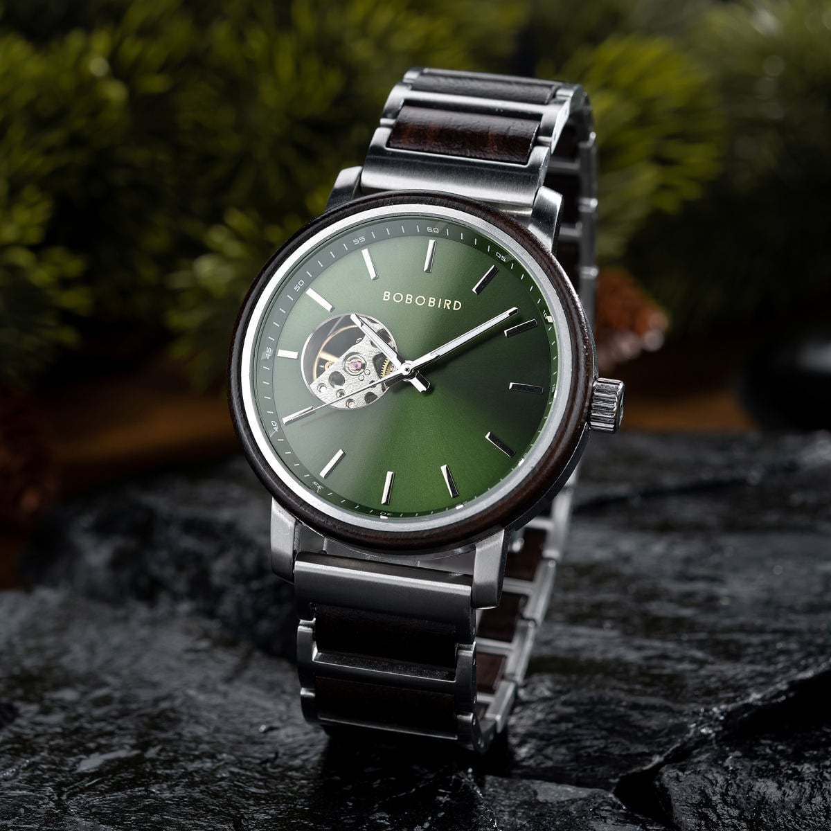 Bobo Bird Classics Automatic Wooden Watch Collection Leadwood Green - Boshū