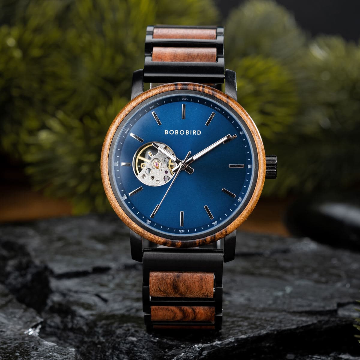 Colección de relojes automáticos de madera Classics Tigerwood Blue - Boshū