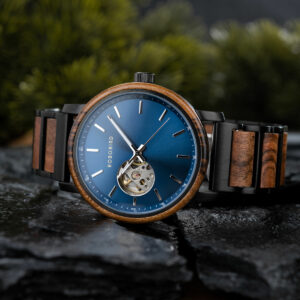 Classics Automatic Wooden Watch Collection Tigerwood Blue - Boshū