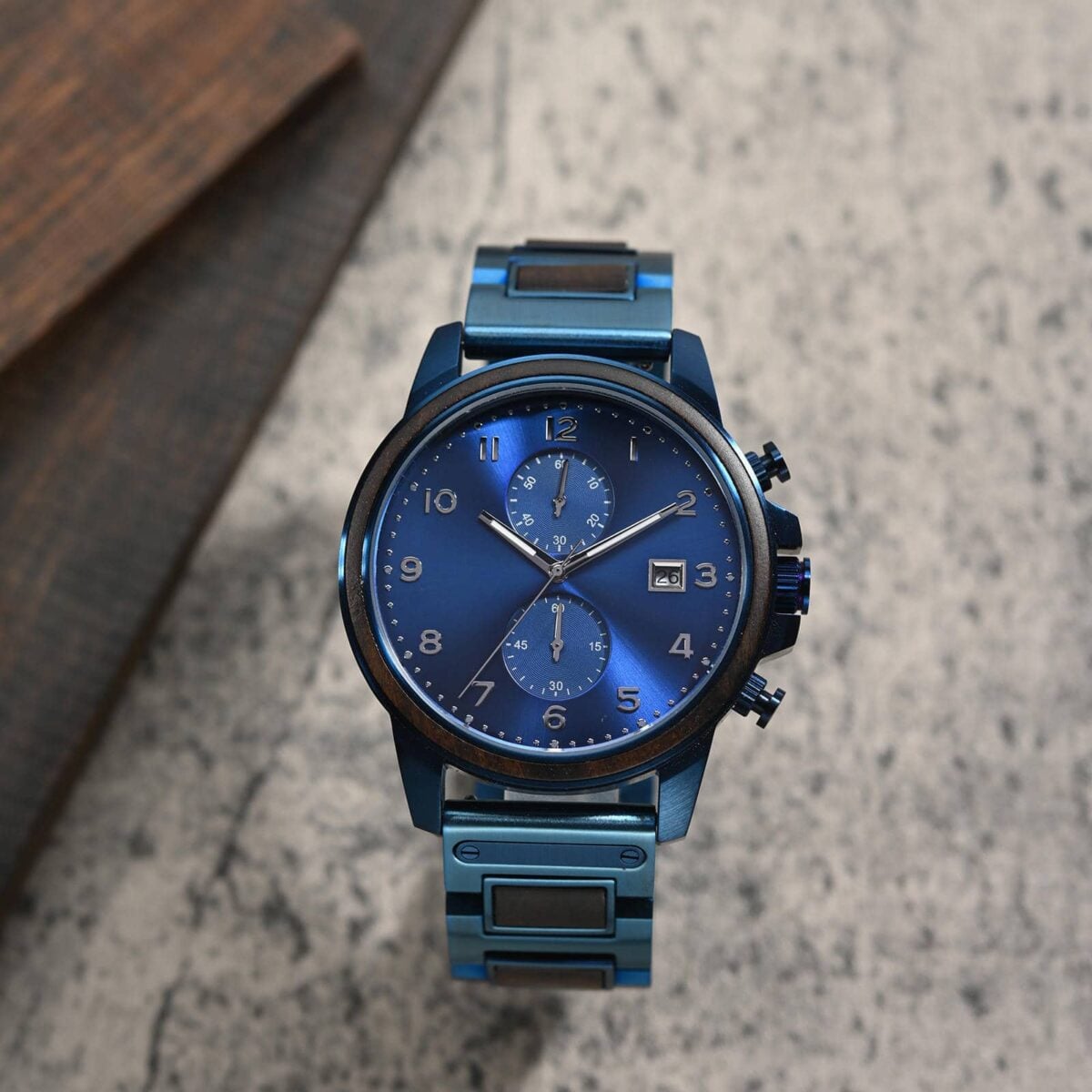 Classic Chronograph Wooden Watch Ebony Wood Blue Limited Edition_2_13 Classic Chronograph Wooden Watch Ebony Wood Blue Limited Edition_2_13
