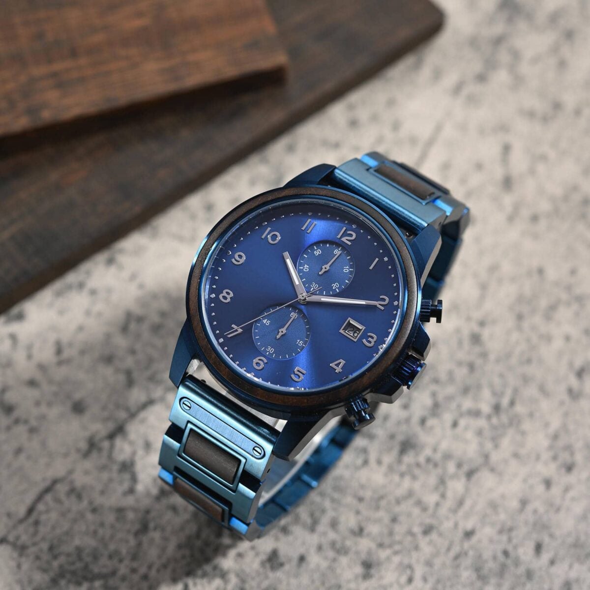 Classic Chronograph Wooden Watch Ebony Wood Blue Limited Edition_2_14 Classic Chronograph Wooden Watch Ebony Wood Blue Limited Edition_2_14