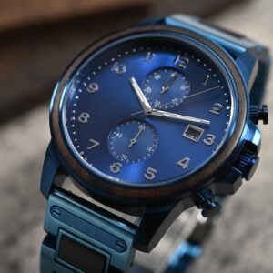 Classic Chronograph Wooden Watch Ebony Wood Blue Limited Edition_2_15 Classic Chronograph Wooden Watch Ebony Wood Blue Limited Edition_2_15