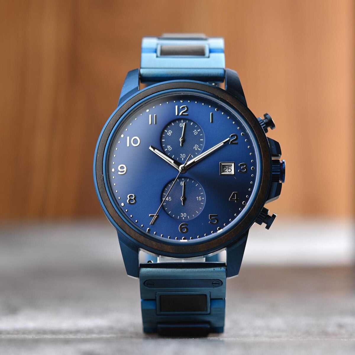 Classic Chronograph Wooden Watch Ebony Wood Blue Limited Edition_2_2 Classic Chronograph Wooden Watch Ebony Wood Blue Limited Edition