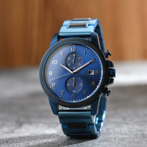 Classic Chronograph Wooden Watch Ebony Wood Blue Limited Edition