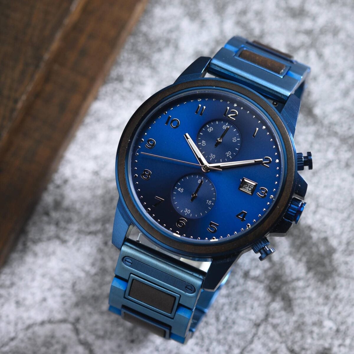 Classic Chronograph Wooden Watch Ebony Wood Blue Limited Edition_2_5 Classic Chronograph Wooden Watch Ebony Wood Blue Limited Edition_2_5