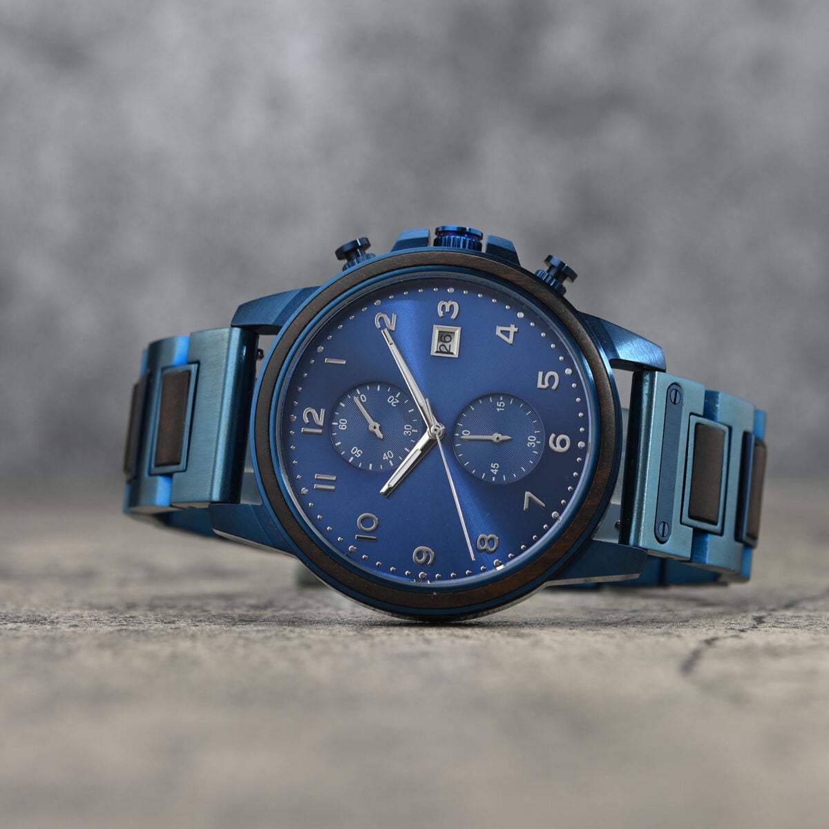 Classic Chronograph Wooden Watch Ebony Wood Blue Limited Edition_2_9 Classic Chronograph Wooden Watch Ebony Wood Blue Limited Edition_2_9