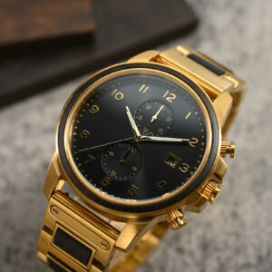 Classic Chronograph Wooden Watch Ebony Wood Gold Limited Edition