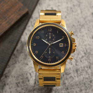 Classic Chronograph Wooden Watch Ebony Wood Gold Limited Edition