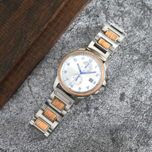 Classic Chronograph Wooden Watch Oak Wood Silver Limited Edition