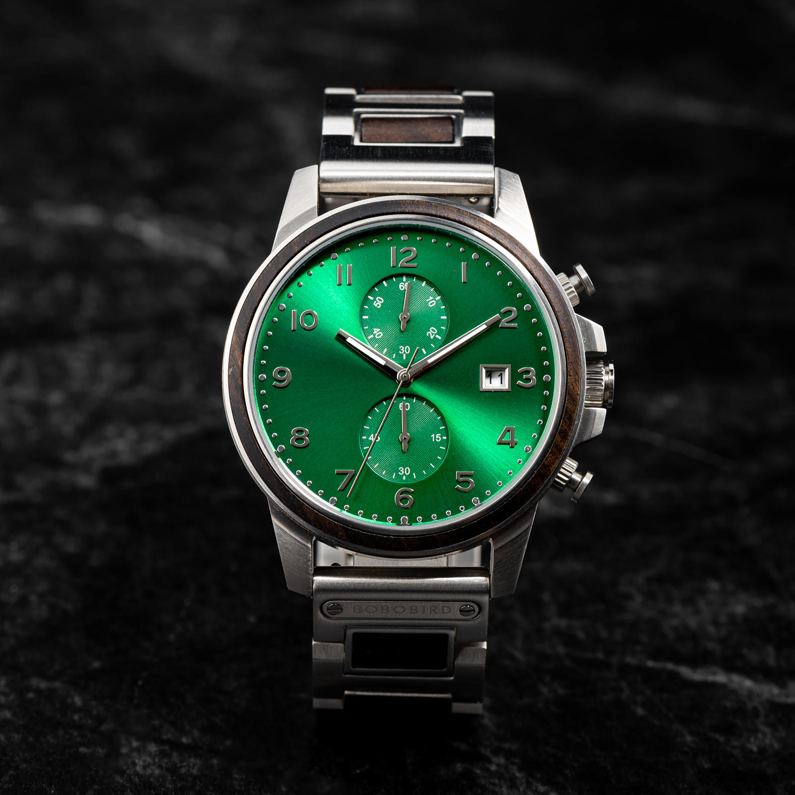 Montre classique chronographe en bois vert ébène édition limitée