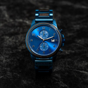 Classic Chronograph Wooden Watch Ebony Wood Blue Limited Edition