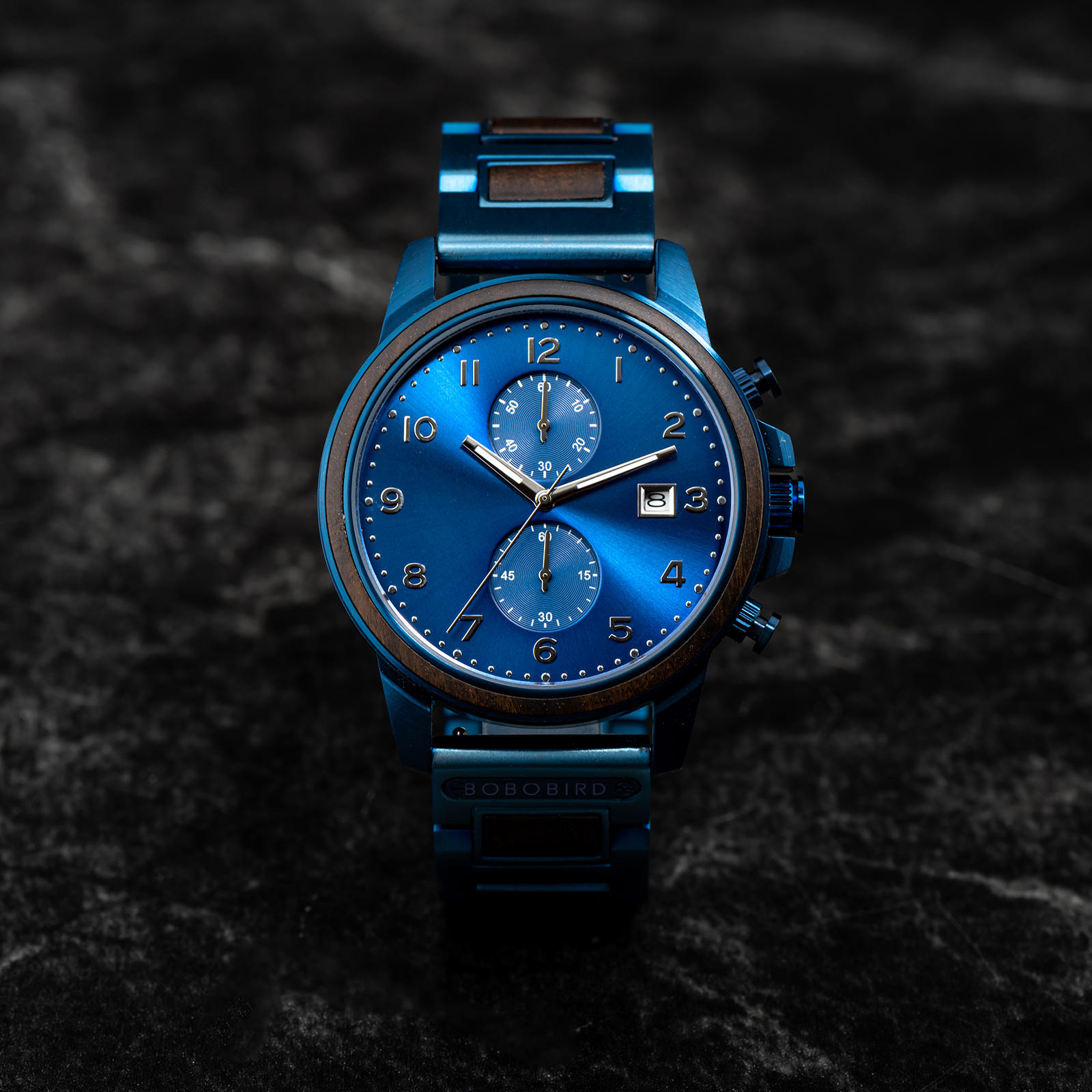 Reloj Cronógrafo Clásico de Madera Madera de Ébano Azul Edición Limitada