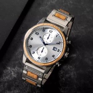 Classic Chronograph Wooden Watch Oak Wood Silver Limited Edition