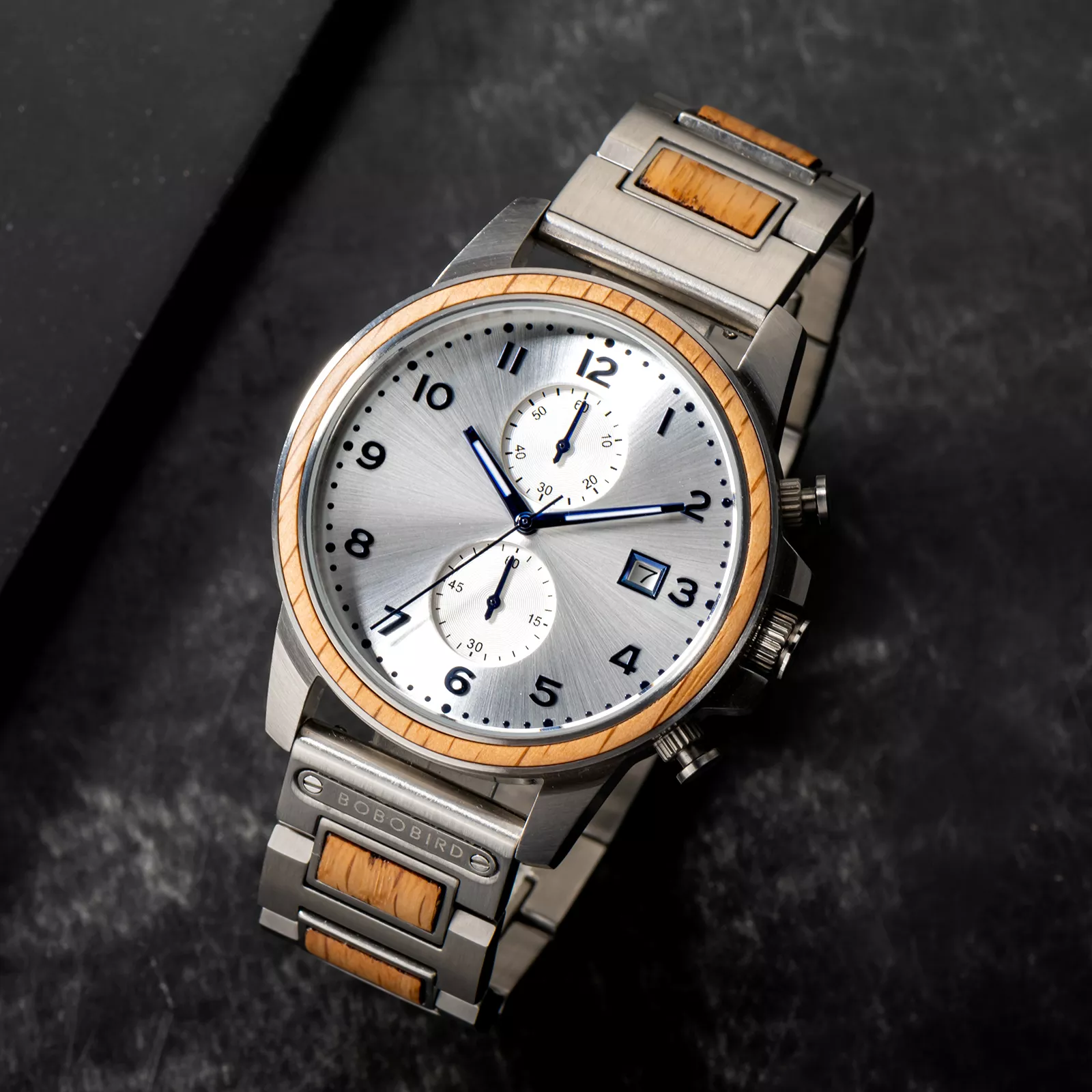 Classic Chronograph Wooden Watch Oak Wood Silver Limited Edition