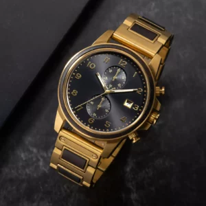 Classic Chronograph Wooden Watch Ebony Wood Gold Limited Edition