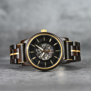 Men’s Automatic Mechanical Wooden Watch Handmade Ebony Black Limited Edition Collection – Pilot