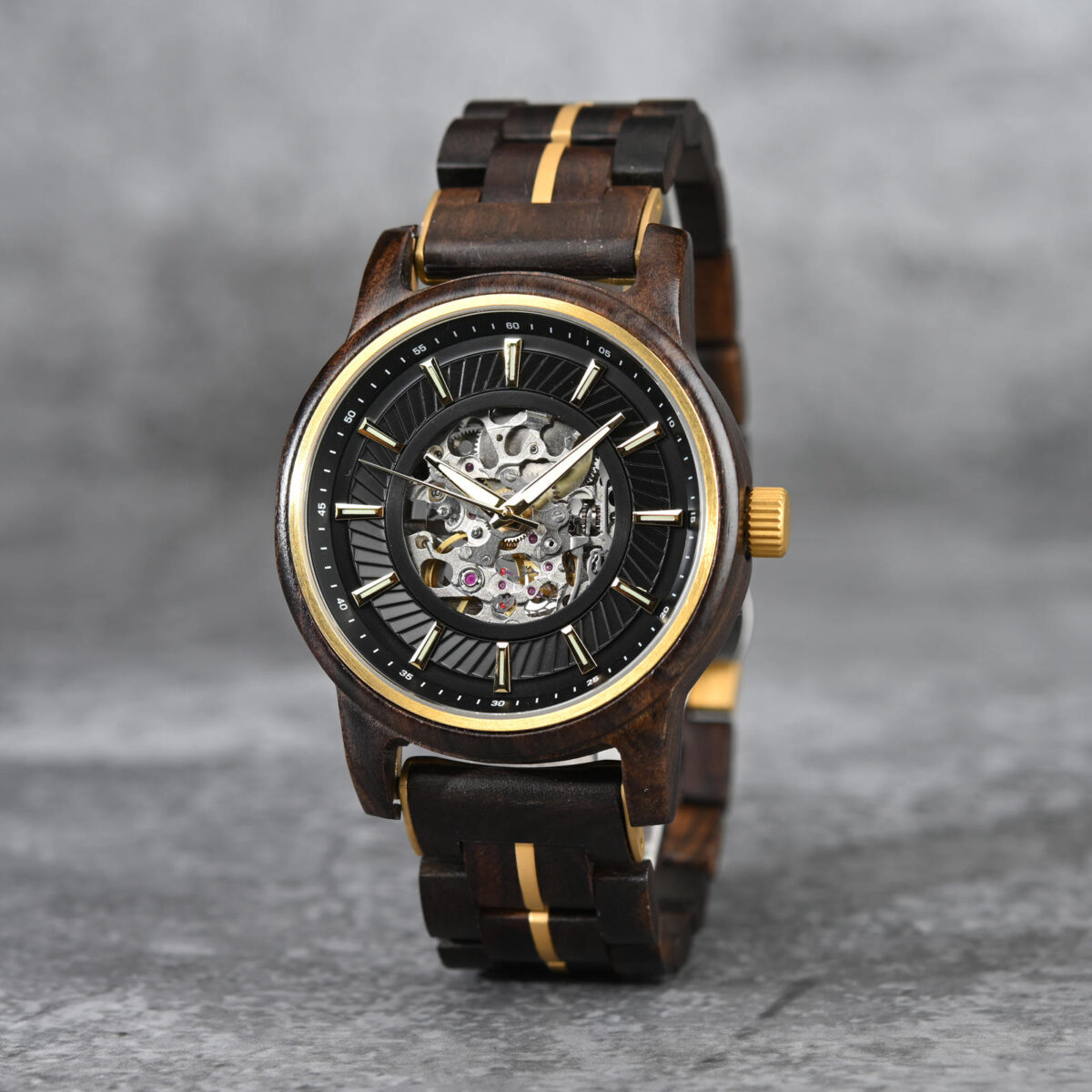 Men’s Automatic Mechanical Wooden Watch Handmade Ebony Black Limited Edition Collection – Pilot_14 Men’s Automatic Mechanical Wooden Watch