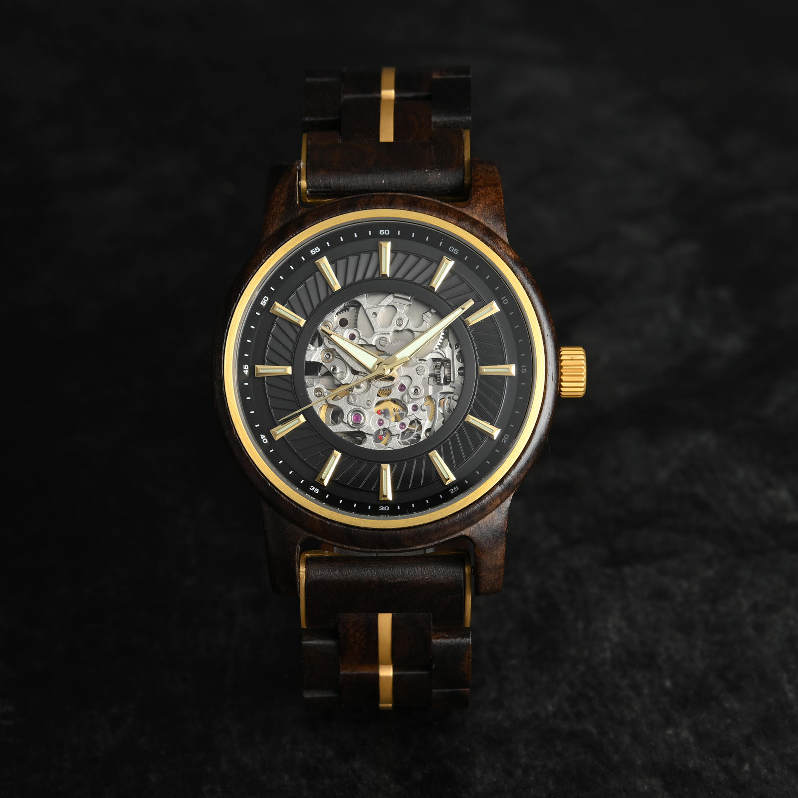 Mens Automatic Mechanical Wooden Watch Handmade Ebony Black Limited Edition Collection – Pilot 3