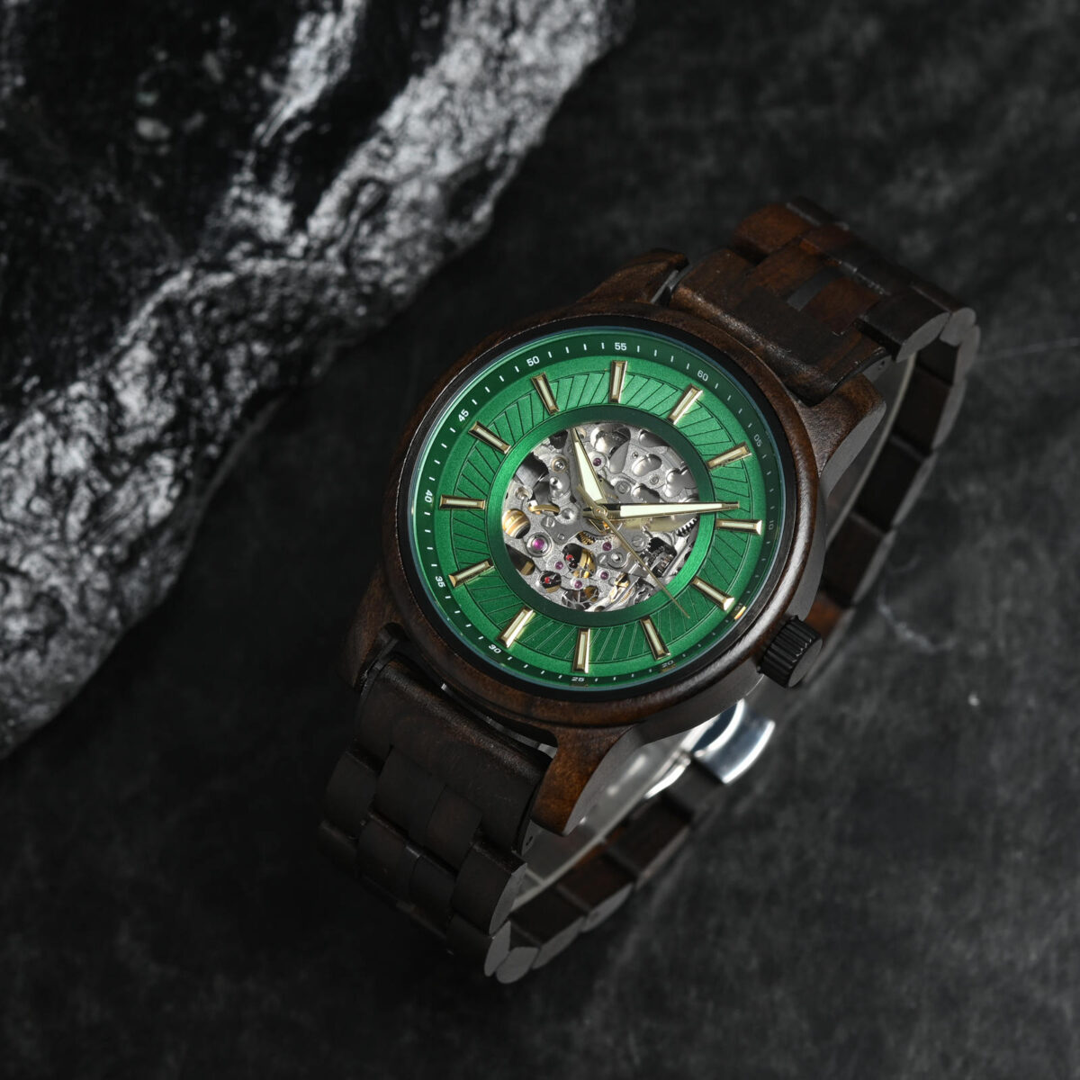 Men’s Automatic Mechanical Wooden Watch Handmade Ebony Green Limited Edition Collection – Pilot_7 Men’s Automatic Mechanical Wooden Watch Handmade Ebony Green Limited Edition Collection – Pilot_7
