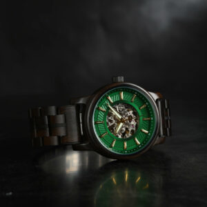 Men’s Automatic Mechanical Wooden Watch Handmade Ebony Green Limited Edition Collection – Pilot