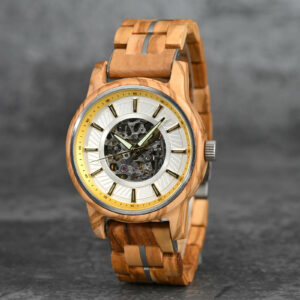Men’s Automatic Mechanical Wooden Watch Handmade Olivewood Limited Edition Collection – Pilot